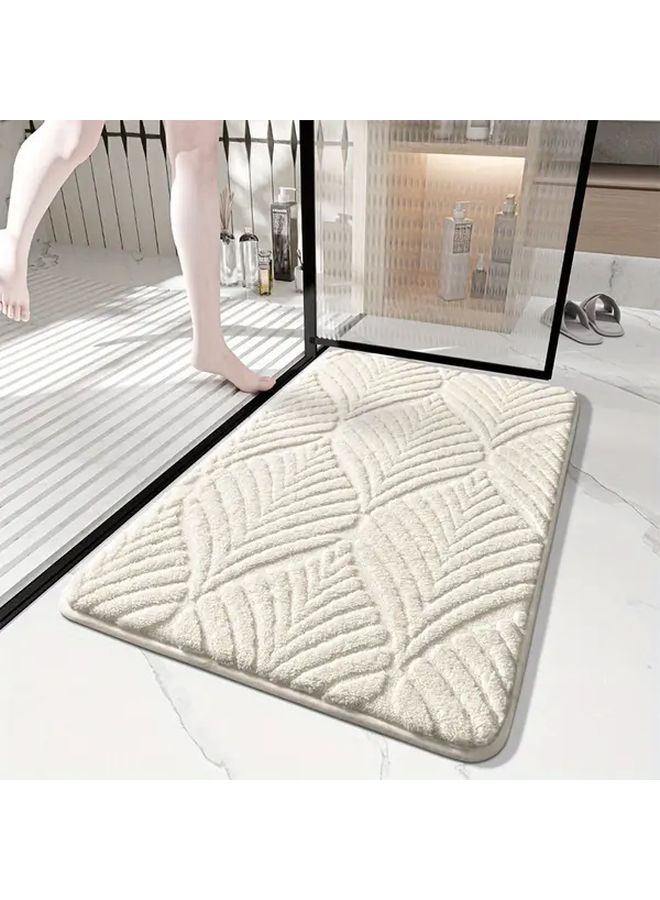 White Geometric Bathroom Mat Fluffy Non Slip Soft Shower Pad Absorbent Plush Floor Mat 19 69x31 5 Inch - Image 1